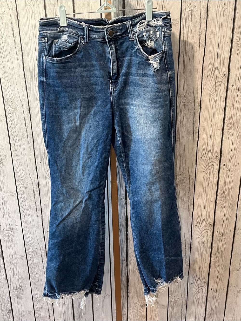 Flying monkey high rise flare size 31 raw hem distressed jeans